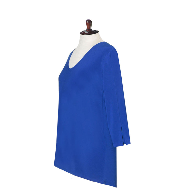 Valentina Signa Solid V Neck Hi-Low Tunic Top in Blue 15296-BLU