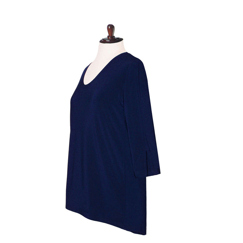 Valentina Signa Solid V Neck Hi-Low Tunic Top in Navy - 15296-NVY