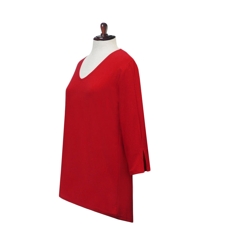 Valentina Signa  Solid V Neck Hi-Low Tunic Top in Red - 15296-RED