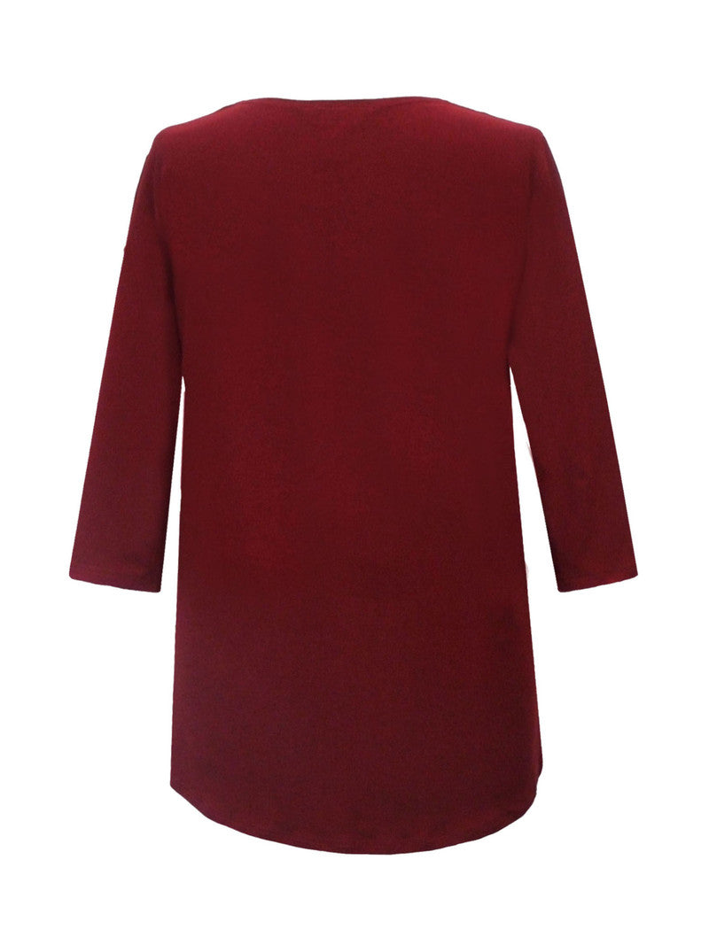 Valentina Solid V Neck Tunic Top in Burgundy - 15296-BRG - Size M Only!