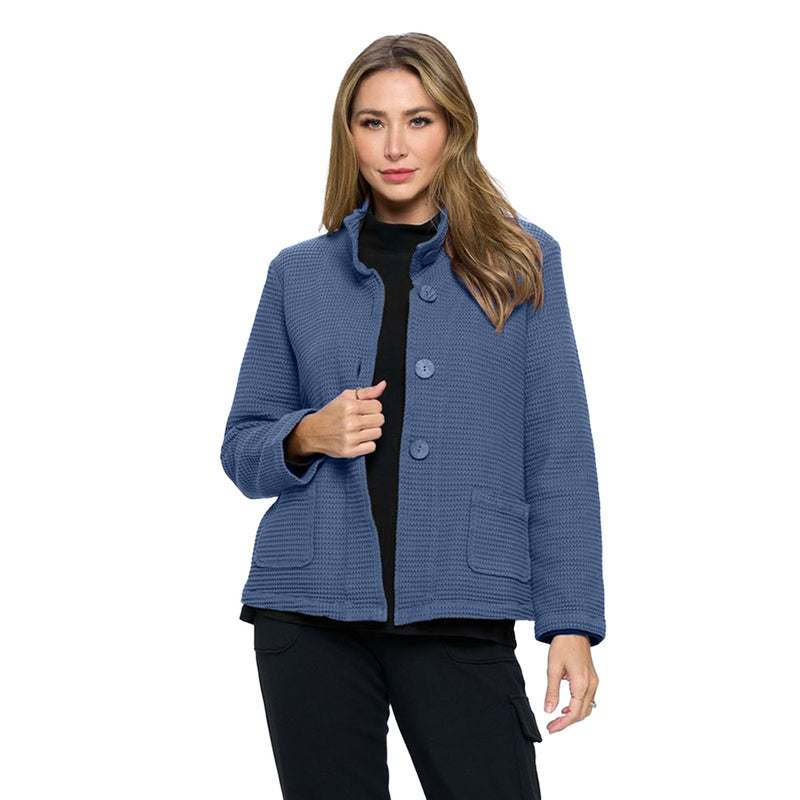 Focus Fashion High-Neck Collar Jacket in Blue Indigo - SW224-IN - Sizes S & XL Only!
