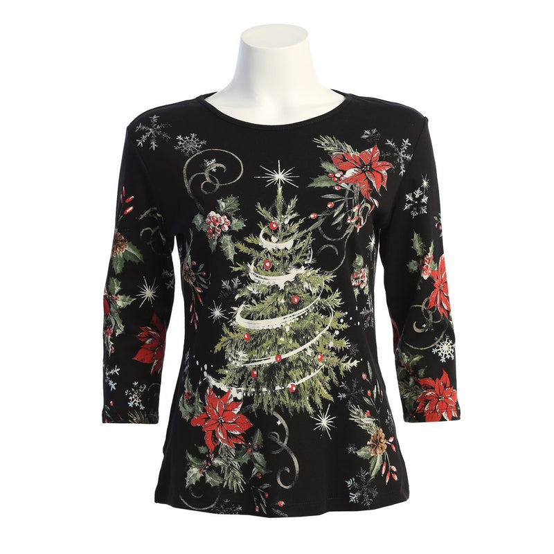 Jess & Jane "Christmas Wish" Abstract Print Top in Black - 14-1659
