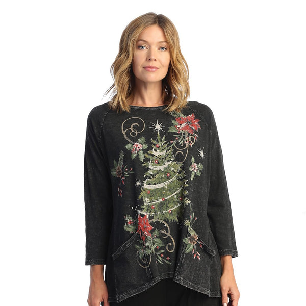Jess & Jane "Christmas Wish" Mineral Washed Patch Pocket Tunic Top - M12-1659 - Sizes S & M
