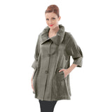 Solid Shimmery Button Down Swing Jacket in Olive - 200-OLV