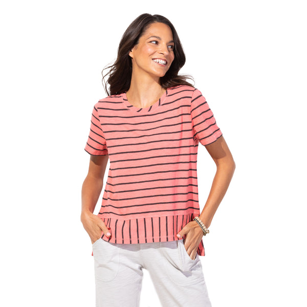Escape by Habitat Laguna Stripe Boxy Tee in Guava - 23030-GV - Sizes XS & S Only!