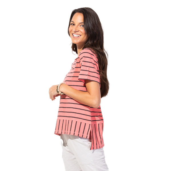 Escape by Habitat Laguna Stripe Boxy Tee in Guava - 23030-GV - Sizes XS & S Only!