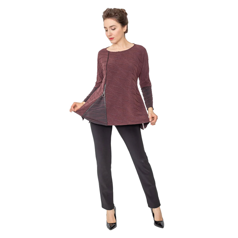 IC Collection Textured Zipper Tunic in Wine - 5369T- WN - Sizes L & XL Only!