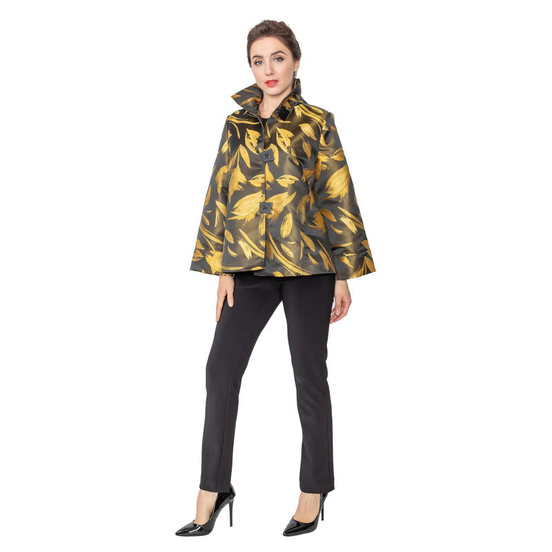 IC Collection Jacquard 3-Button High Collar Jacket in Yellow - 5355J-YW