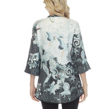 Citron Whimsical Crane Print High-Low Blouse - 2030BWCW - Limited Sizes!