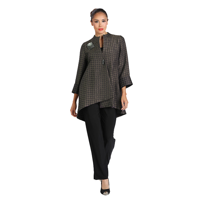 IC Collection Two Tone Dot-Print Asymmetric Jacket in Taupe/Black - 2082J-TPE - Size L Only