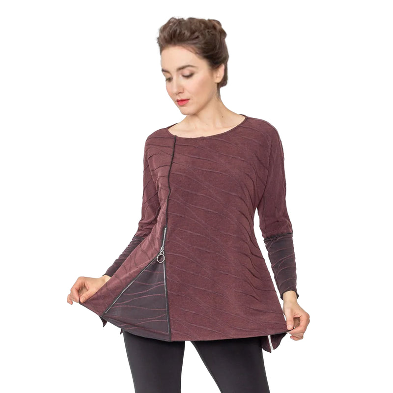 IC Collection Textured Zipper Tunic in Wine - 5369T- WN - Sizes L & XL Only!