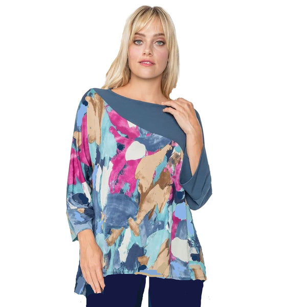 IC Collection Colorblock Print Top in Blue/Multi - 5418T-BLU