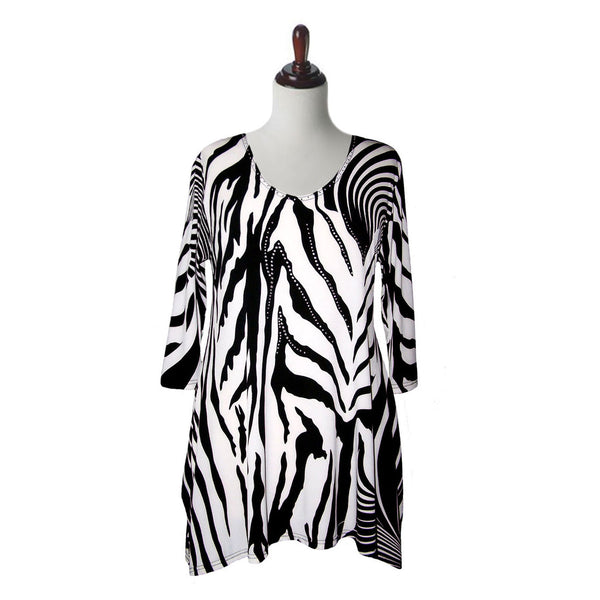 Valentina Signa "Zebra Lines" V-Neck Tunic in  Black & White  - 21-1