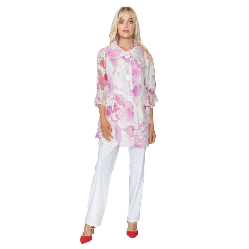 IC Collection Sheer Floral Swing Jacket in Pink - 5622J-PK