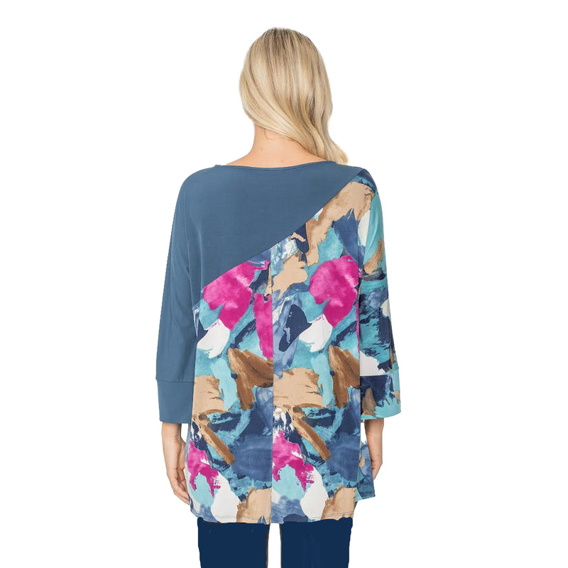 IC Collection Colorblock Print Top in Blue/Multi - 5418T-BLU
