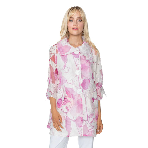 IC Collection Sheer Floral Swing Jacket in Pink - 5622J-PK