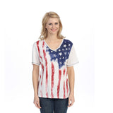 Jess & Jane "Old Glory" V-Neck Cotton Top in Red, White & Blue - 15-630-SS - Size S