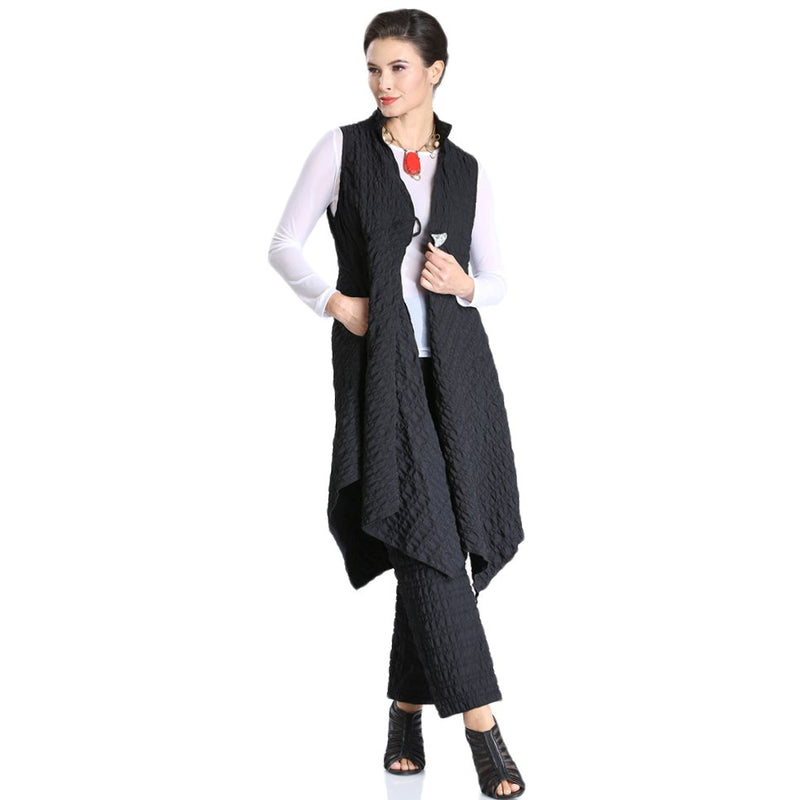 IC Collection Long Textured Vest in Black - 2320V-BLK