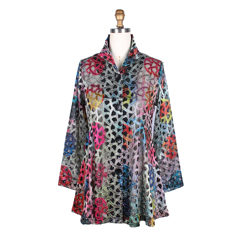 Damee Holographic & Sequin Mesh Flare Jacket in Multi - 300-MLT - Sizes S Thru L