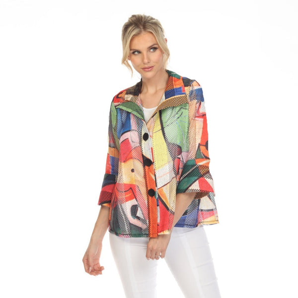 Damee Colorful Abstract-Print Lace Net Jacket - 2386-MLT - Size S