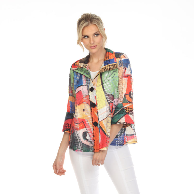 Damee Vibrant Picasso Inspired Lace Net Jacket - 2386-MLT - Sizes S & XL