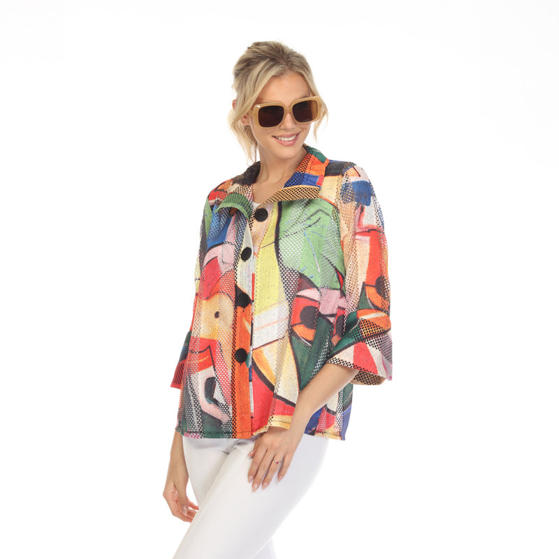 Damee Vibrant Picasso Inspired Lace Net Jacket - 2386-MLT