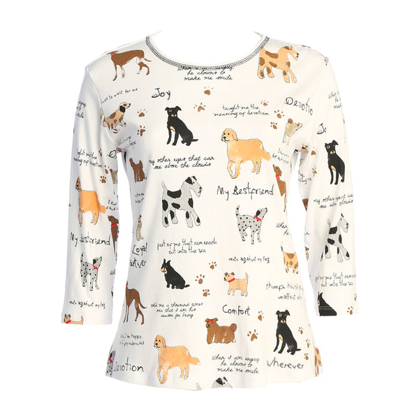 Jess & Jane "My Best Friend" For Dog Lovers Top in White 14-244WHT