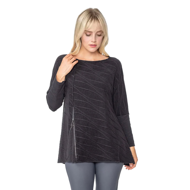 IC Collection Textured Zip Detail Tunic in Black - 5369T- BLK