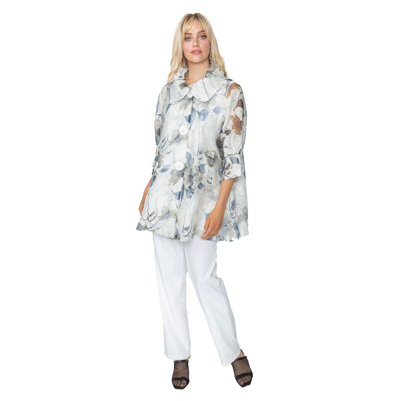 IC Collection Sheer Floral Swing Jacket in BLUE - 5622J-BLU