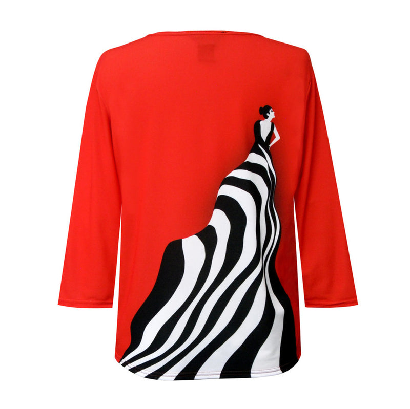 Valentina " Zebra Dream" V-Neck Top in Red, White & Black - 25600