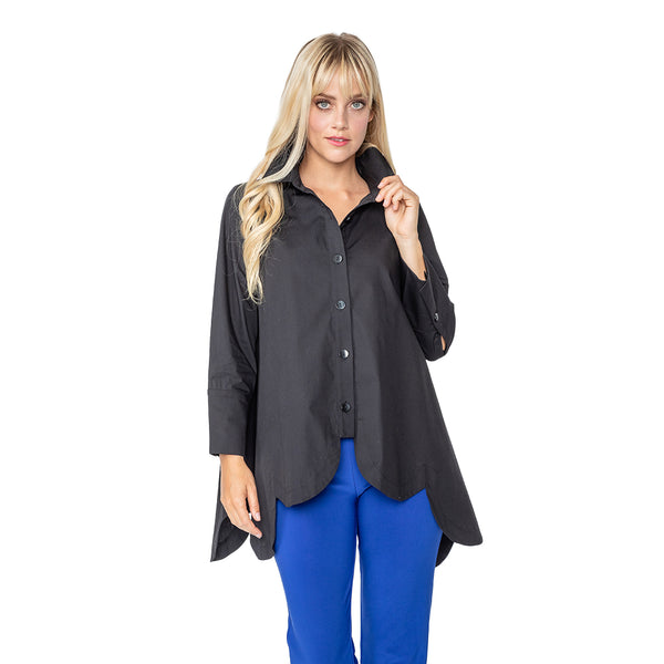 IC Collection Scalloped Cotton Blouse in Black - 2585B-BK