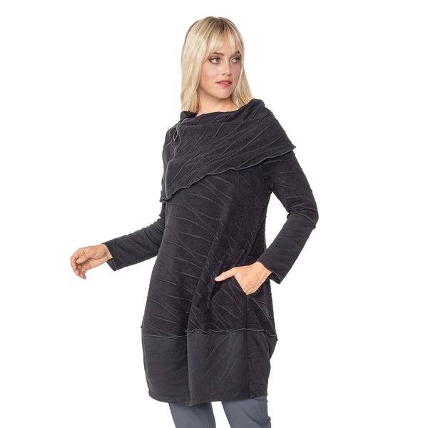 IC Collection Abstract Textured Cowl-Neck Sweater Tunic - 5371T- BLK