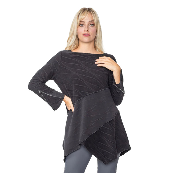 IC Collection Diagonal Textured Tunic in Black - 5370T-BK - Size M