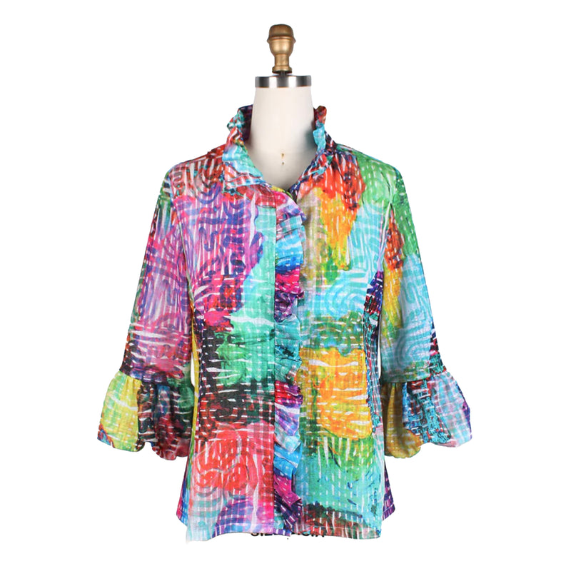 Damee Squiggle Print Slightly Sheer Jacket in Multi - 4804-MLT - Size XL Only!