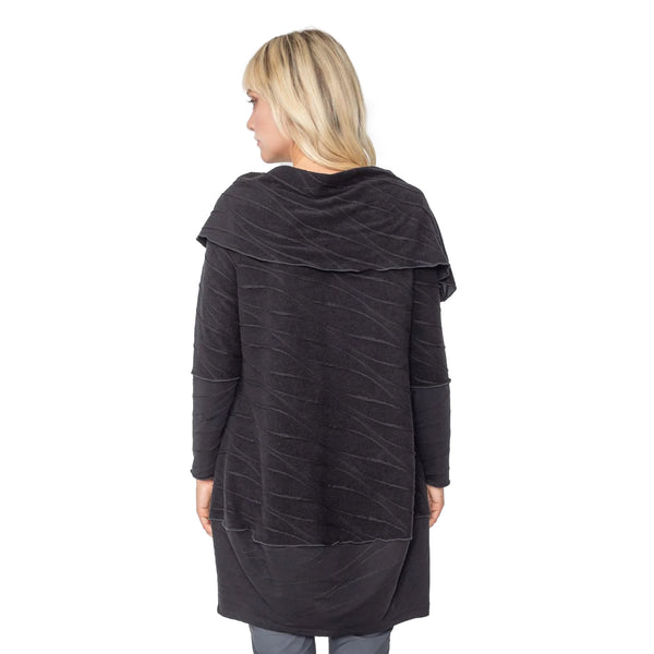 IC Collection Abstract Textured Cowl-Neck Sweater Tunic - 5371T- BLK