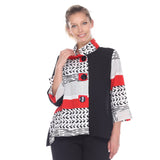 Mixed-Media Button Front Jacket - 2842-B/R