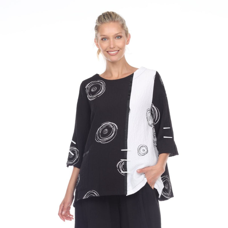 Moonlight Two-Tone Circle-Print Tunic Top - Black/White - 2978 - Size S Only!