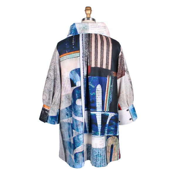 Damee Abstract-Print Ribbed Flannel Jacket in Blue/Multi - 4763-MLT