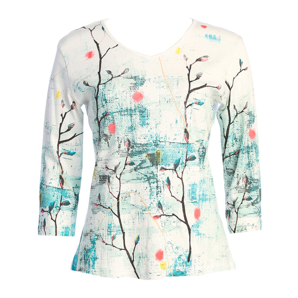 Jess & Jane "Juliana" Abstract Print V-Neck Top - 15-1802 - Size 1X
