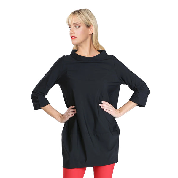 IC Collection Bateau-Neck Pocket Tunic in Black - 3226T-BK