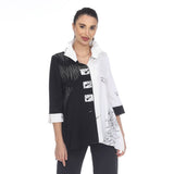 Colorblock Squiggle-Print Blouse/Jacket - 3270-BW