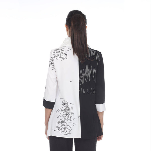 Colorblock Squiggle-Print Blouse/Jacket - 3270-BW