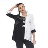 Colorblock Squiggle-Print Blouse/Jacket - 3270-BW