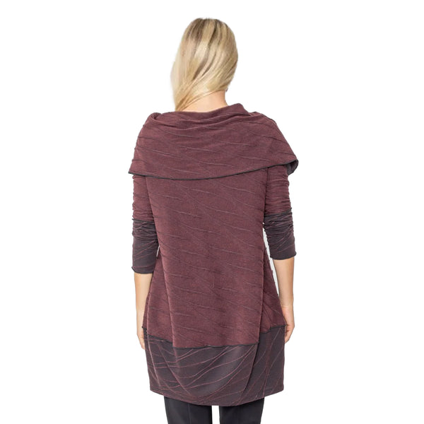 IC Collection Abstract Textured Cowl-Neck Tunic W/ Pockets in Wine - 5371T- WN