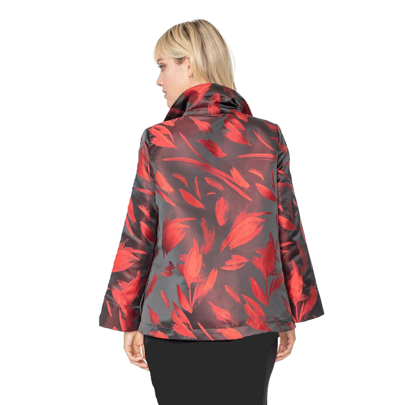 IC Collection Jacquard Three-Button Jacket in Red - 5355J-RD - Size L