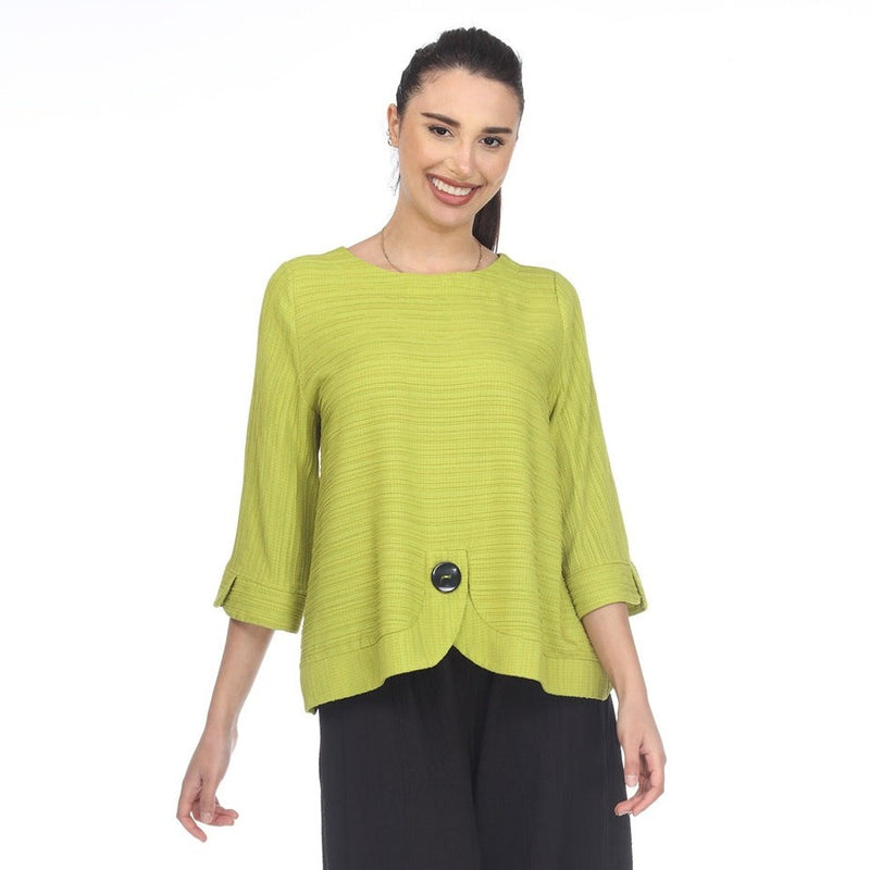 Moonlight Tonal Knit Button Top in Lime - 3488