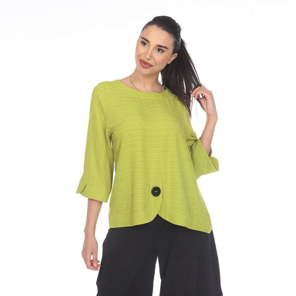 Moonlight Tonal Knit Button Top in Lime - 3488