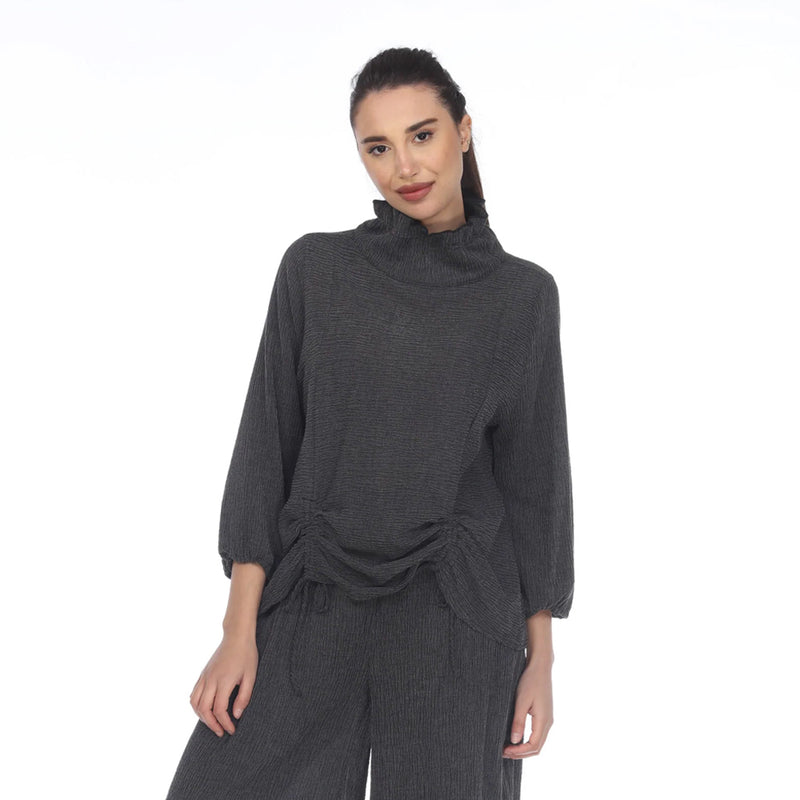 Moonlight by Y&S High-Neck Ruched Top in Gray - 3492