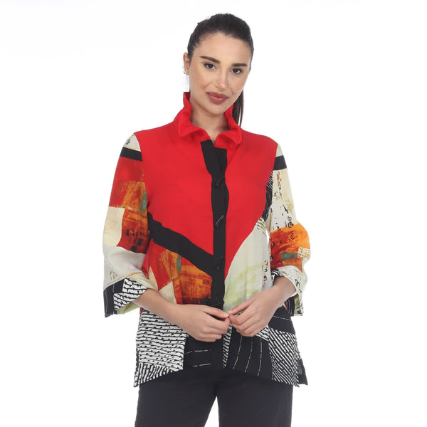Moonlight Mixed-Media Print Blouse in Red - 3504