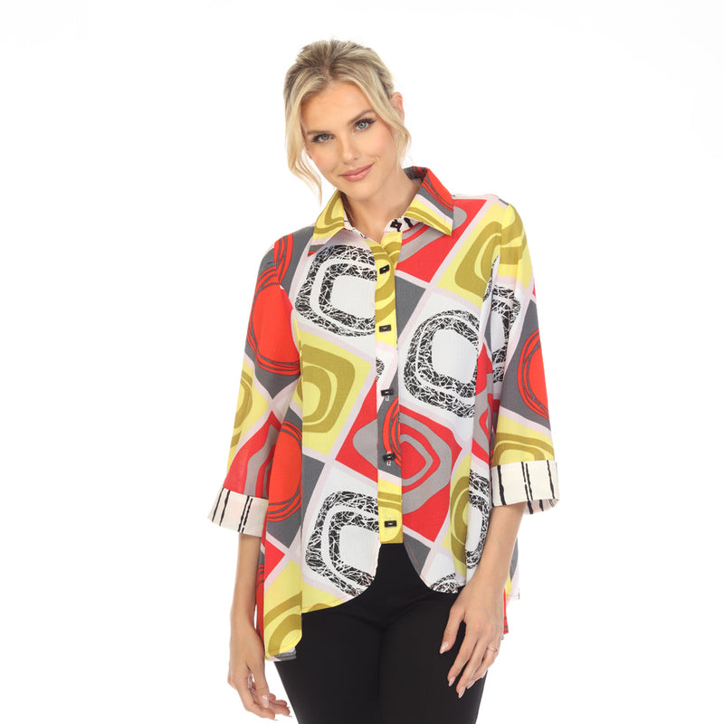 Moonlight Abstract-Art Scalloped Blouse in Multi - 3673 - Size S Only!